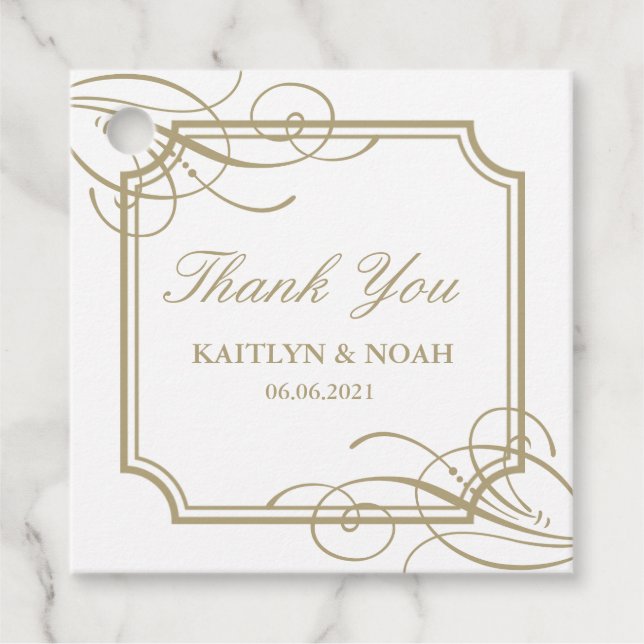 Étiquettes Cadeau Cadre Or Classique Merci Mariage de luxe (Devant)