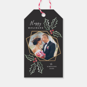 Étiquettes-cadeau Cadre photo Mod Holly Gold Geo Carte de vacances