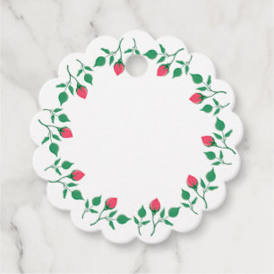 Étiquettes Cadeau Cadre rond fleuri avec fleurs roses