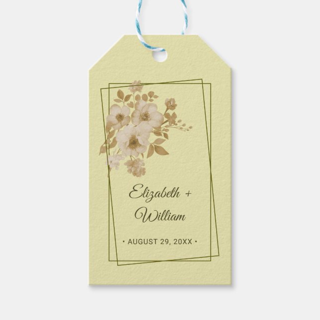 Étiquettes-cadeau Cadre rose - Mariage jaune céleste (Devant)