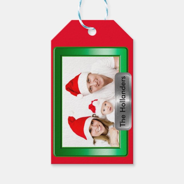 Étiquettes-cadeau Cadre vert avec photo et texte (Devant)