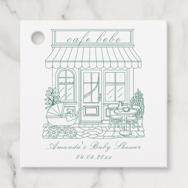 Étiquettes Cadeau Cafe Bebe Bonjour Baby Shower (Devant)