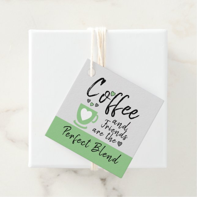 Étiquettes Cadeau Café et amis cadeau gris et vert (En situation)