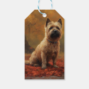 Étiquettes-cadeau Cairn Terrier dans les feuilles d'automne qui tomb