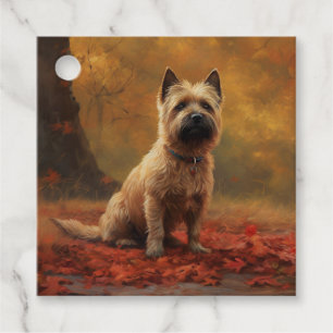 Étiquettes Cadeau Cairn Terrier dans les feuilles d'automne qui tomb