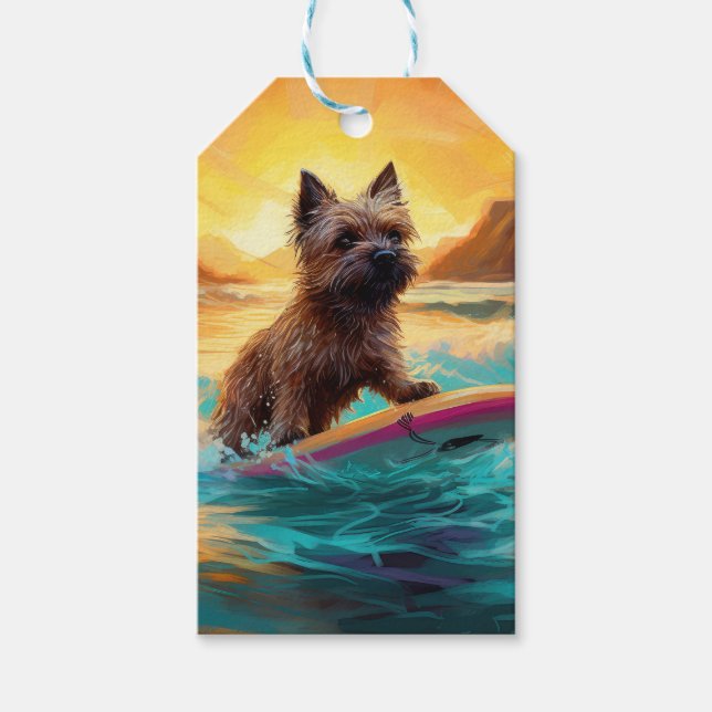 Étiquettes-cadeau Cairn Terrier Plage Surf Peinture (Devant)