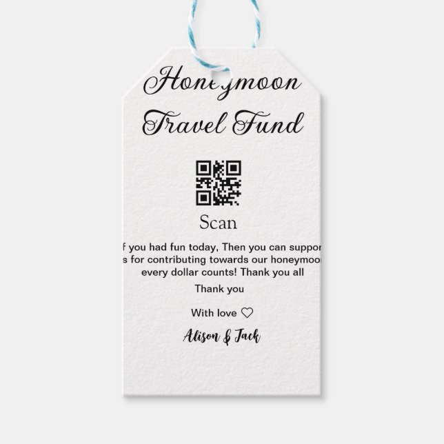 Étiquettes-cadeau Caisse de lune de miel scannez le code QR ajouter  (Devant)