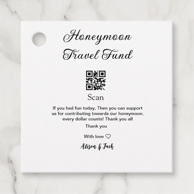 Étiquettes Cadeau Caisse de lune de miel scannez le code QR ajouter  (Devant)