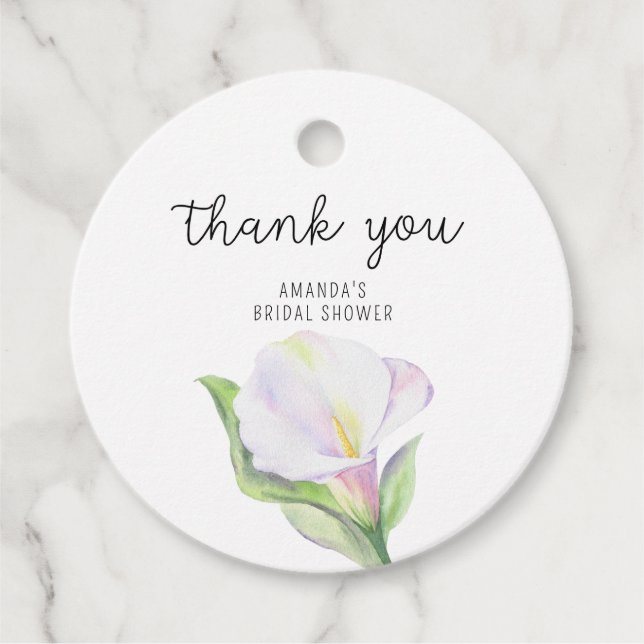 Étiquettes Cadeau Calla blanc - remerciement pour une baby shower (Devant)