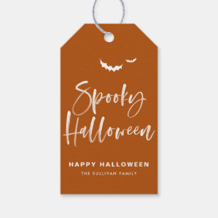 Étiquettes-cadeau Calligraphie à pinceau Halloween effrayant orange