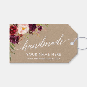 Étiquettes-cadeau Calligraphie artisanale Burgundy Floral Kraft Tags