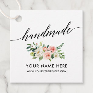 Étiquettes Cadeau Calligraphie artisanale Script rose blanc floral