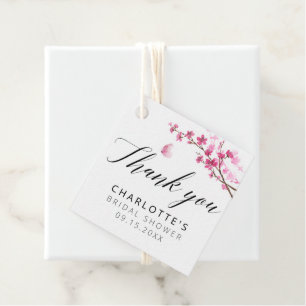 Étiquettes Cadeau Calligraphie cerise fleur Merci rose