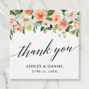 Étiquettes Cadeau Calligraphie Corail Floral Mariage Remerciements