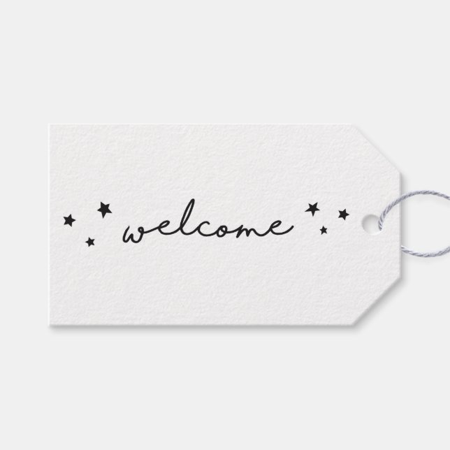 Étiquettes-cadeau Calligraphie de bienvenue noir et blanc. Simple mo (Devant (Horizontal))