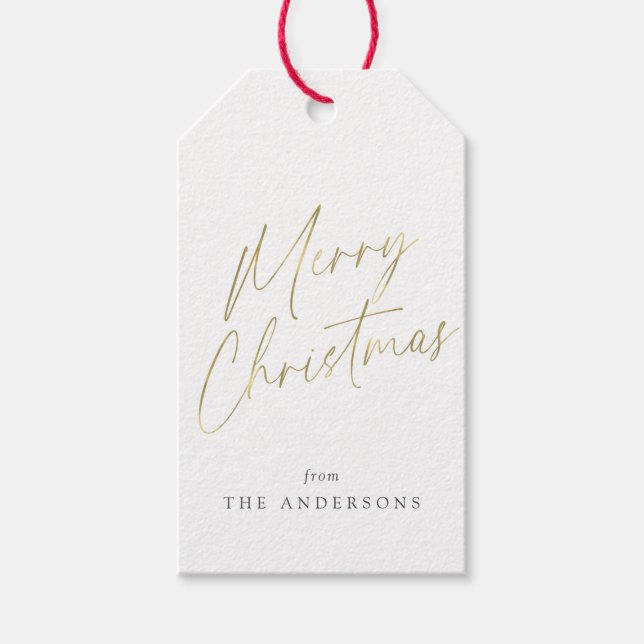 Étiquettes-cadeau Calligraphie de Noël en or et blanc (Devant)