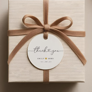 Étiquettes Cadeau Calligraphie de remerciement de mariage à cœur mod