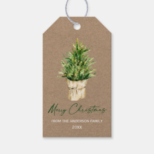 Étiquettes-cadeau Calligraphie Encre Aquarelle Arbre Kraft Minimalis