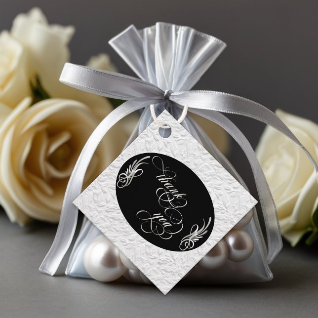 Étiquettes Cadeau Calligraphie, Faux relief - Noir/Argent (Créateur téléchargé)