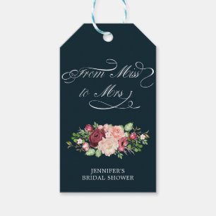 Étiquettes-cadeau calligraphie florale de miss à mrs enterrement de