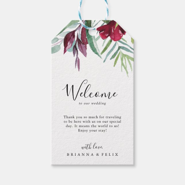 Étiquettes-cadeau Calligraphie Mariage floral tropical Bienvenue (Devant)
