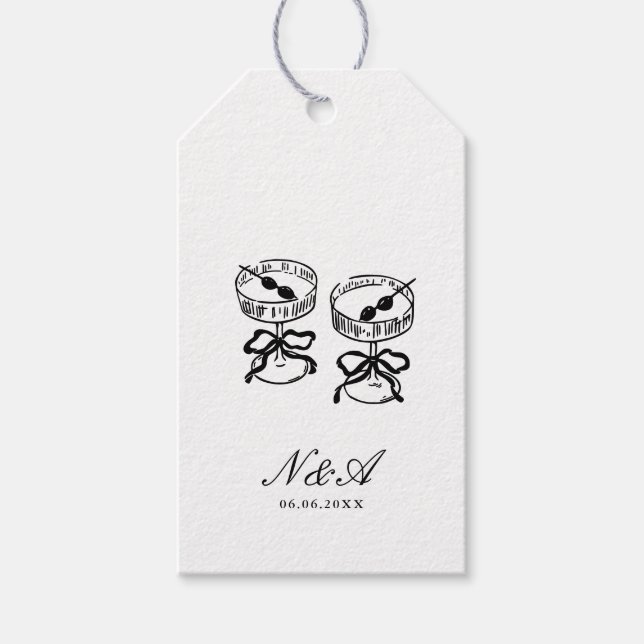 Étiquettes-cadeau Calligraphie moderne Mariage noir blanc (Devant)