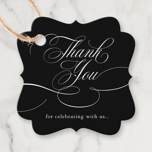 Étiquettes Cadeau Calligraphie moderne Merci noir intemporel (Devant)