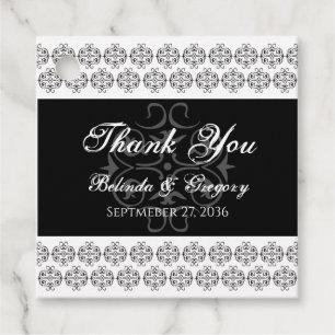 Étiquettes Cadeau Calligraphie noir et blanc Vintage Mariage damassé