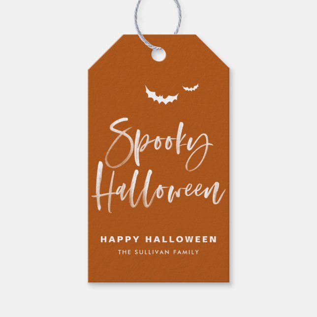 Étiquettes-cadeau Calligraphie pinceau Halloween orange brûlé effray (Devant)