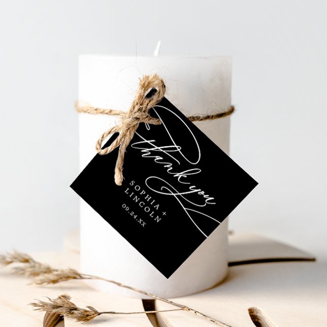 Étiquettes Cadeau Calligraphie romantique noir foncé Merci Mariage (Créateur téléchargé)