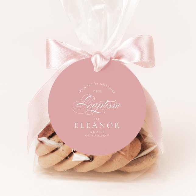 Étiquettes Cadeau Calligraphie rose Élégante Baptême Merci (Créateur téléchargé)