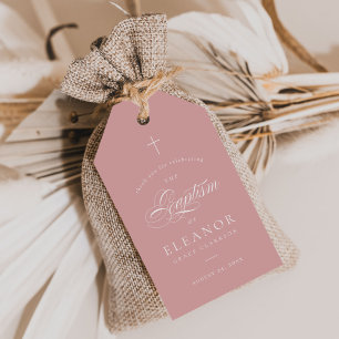 Étiquettes-cadeau Calligraphie rose Élégante Baptême Merci Favoriser