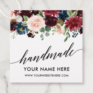 Étiquettes Cadeau Calligraphie Script Burgundy Bleu Floral artisanal