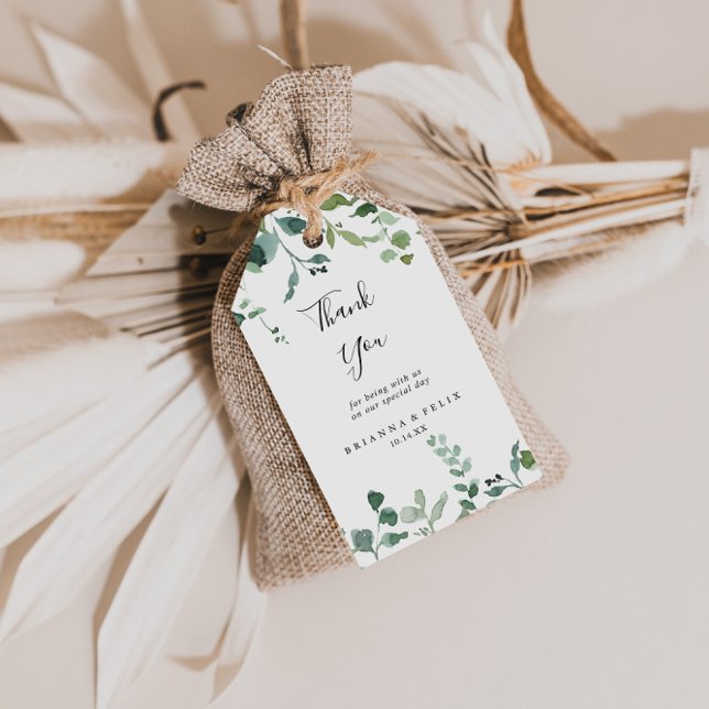 Étiquettes-cadeau Calligraphie Script Foliage Mariage Merci (Créateur téléchargé)