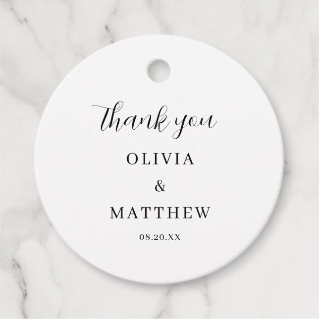 Étiquettes Cadeau Calligraphie Script Merci Mariage blanc (Devant)