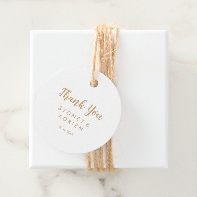 Étiquettes Cadeau Calligraphie simple|Merci Mariage or (En situation)