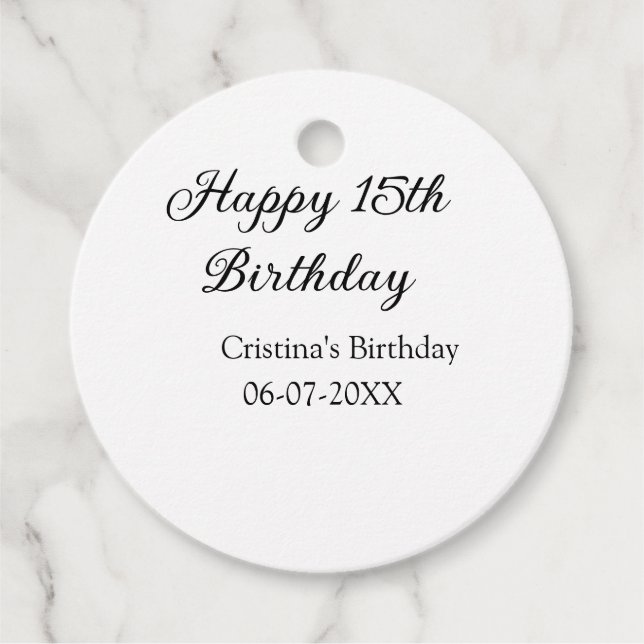 Étiquettes Cadeau calligraphie simple minimum heureux 15e anniversai (Devant)