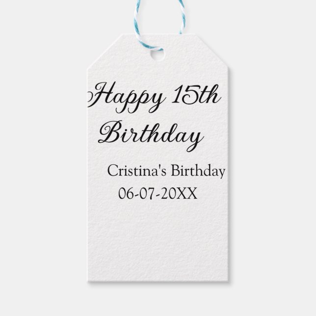 Étiquettes-cadeau calligraphie simple minimum heureux 15e anniversai (Devant)