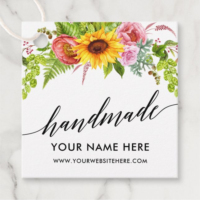 Étiquettes Cadeau Calligraphie tournesol artisanal Floral artisanal (Devant)