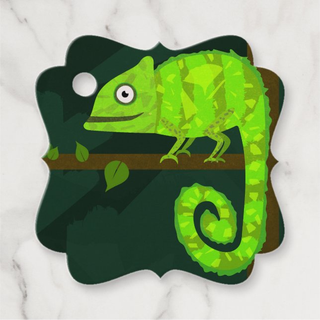Étiquettes Cadeau Caméléon vert mignon (Devant)