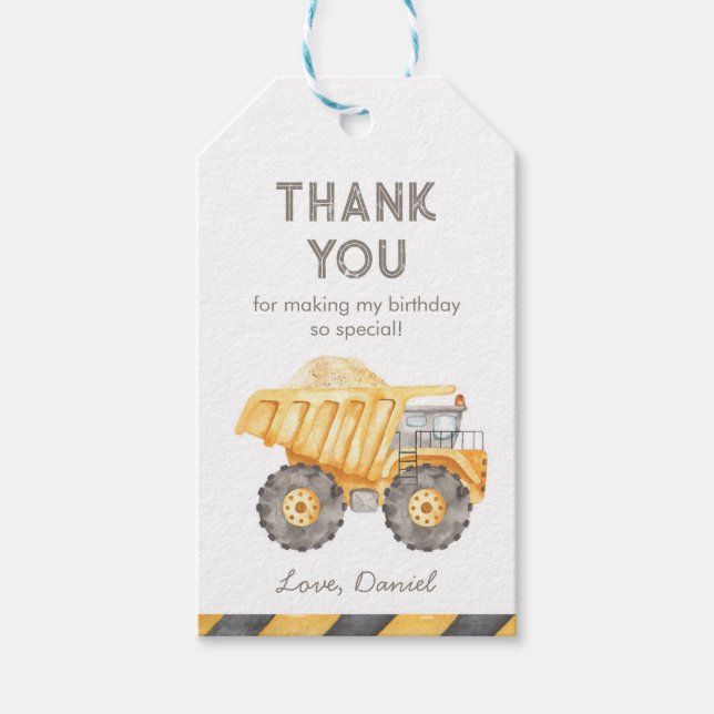 Étiquettes-cadeau Camion à benne de construction (Devant)