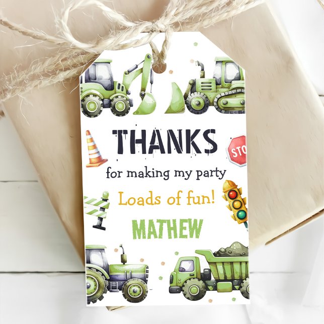 Étiquettes-cadeau Camion à benne Dump Truck Pelle 1er Anniversaire (Créateur téléchargé)