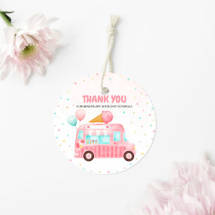 Étiquettes Cadeau Camion à glace rose Voici l'anniversaire de la Sco