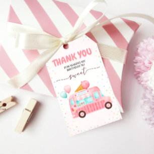 Étiquettes-cadeau Camion à glace rose Voici l'anniversaire de la Sco
