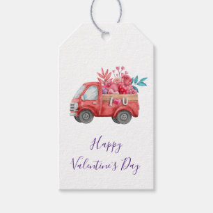 Étiquettes-cadeau Camion d'amour mignon avec Coeur Cargo Aquarelle