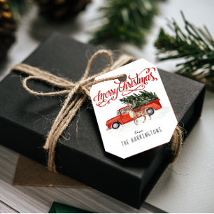 Étiquettes Cadeau Camion de Noël rouge et rennes Tags vacances