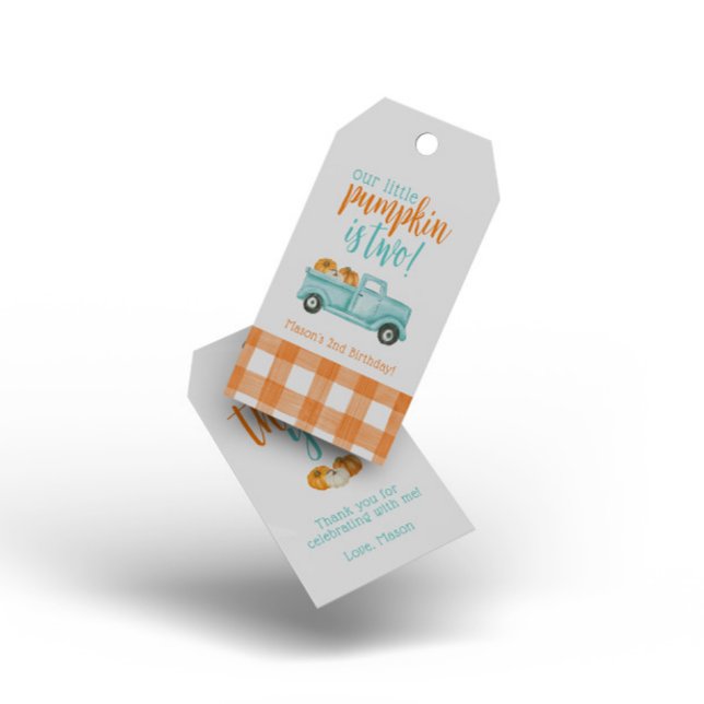 Étiquettes-cadeau Camion de récolte Citrouille orange et turquoise (Créateur téléchargé)