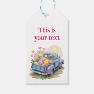 Étiquettes-cadeau Camion Rétro Sarcelle et Violet avec Œufs de Pâque
