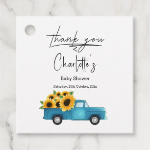 Étiquettes Cadeau Camion Watercolor avec Baby shower Sunflower