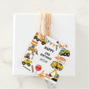 Étiquettes Cadeau Camions de Construction   Fête d'anniversaire pour